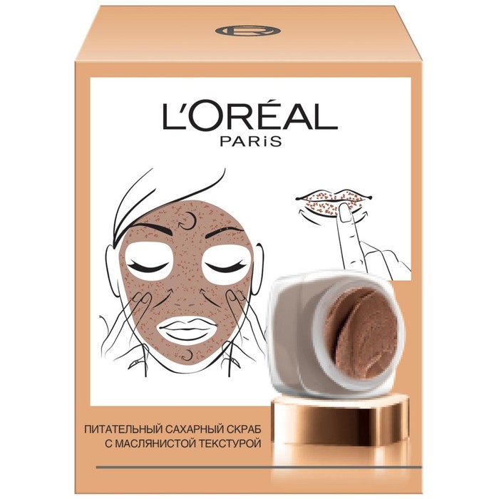 Сахарный скраб L'Oreal для лица 3 натуральных сахара и Какао,питательный, смягчающий, 50 мл 369045