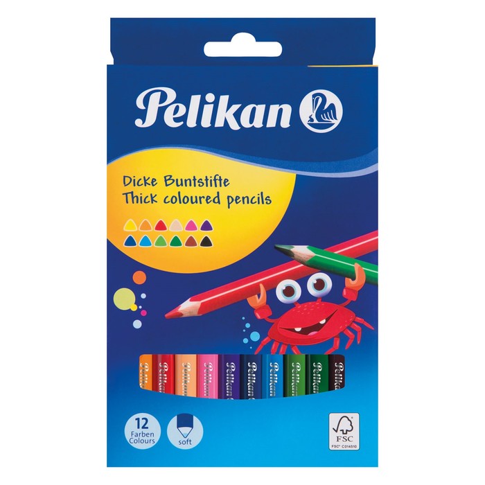 Карандаши 12цв Pelikan трехгранные 4мм, к/к 724039