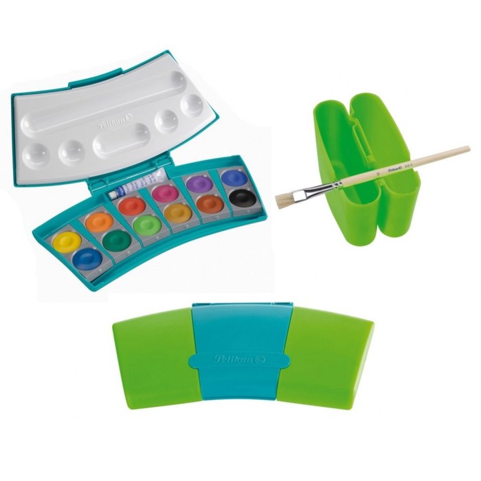 Акварель 12цв пластик Pelikan 735PC +белила,палитра,кисть, 2бокса 724328