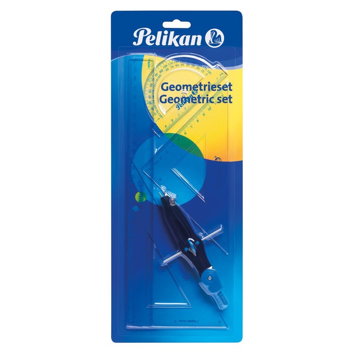 Набор геометр Pelikan (треуг.2шт,лин.30см,трансп,циркуль) прозрачный 700252