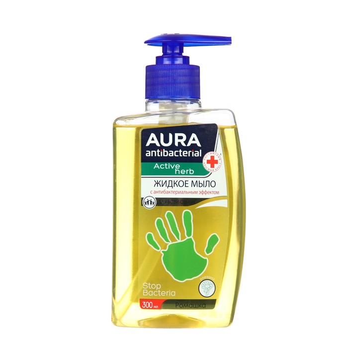 Жидкое мыло Aura «Для всей семьи», с антибактериальным эффектом, ромашка, 300 мл цена и фото