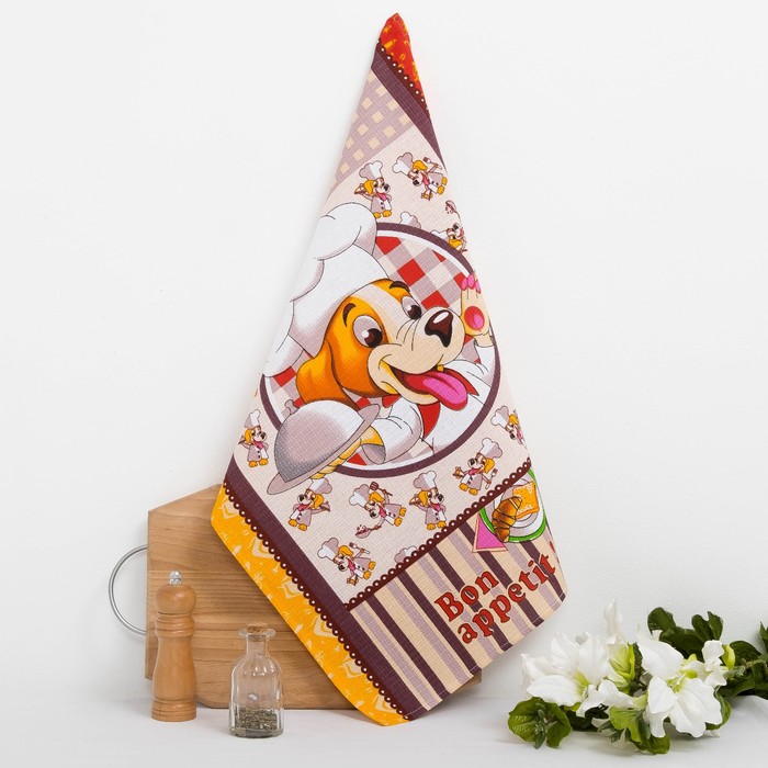 Набор полотенц вафельных 3 шт «Поварята» МИКС 45х60 см, 165 г/м2, хлопок 100%