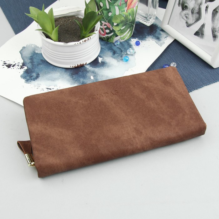 Кошелёк женский "Джинс", 2 отдела на молниях, цвет коричневый