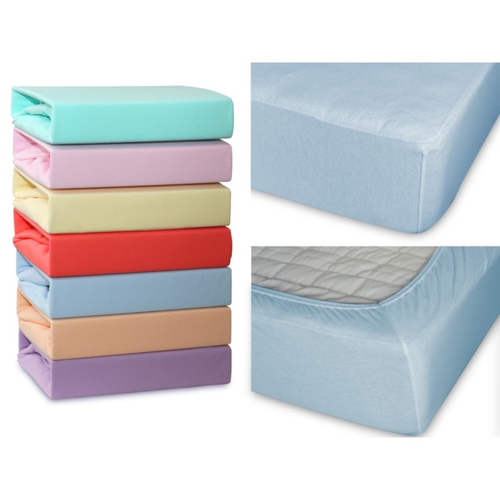 Простыня на резинке, размер 140х200х20 см, трикотаж 120 г/м2, голубой 140/006