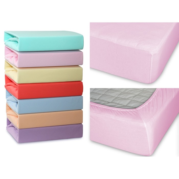 Простыня на резинке, размер 180х200х20 см, трикотаж 120 г/м2, светло-розовый 180/003