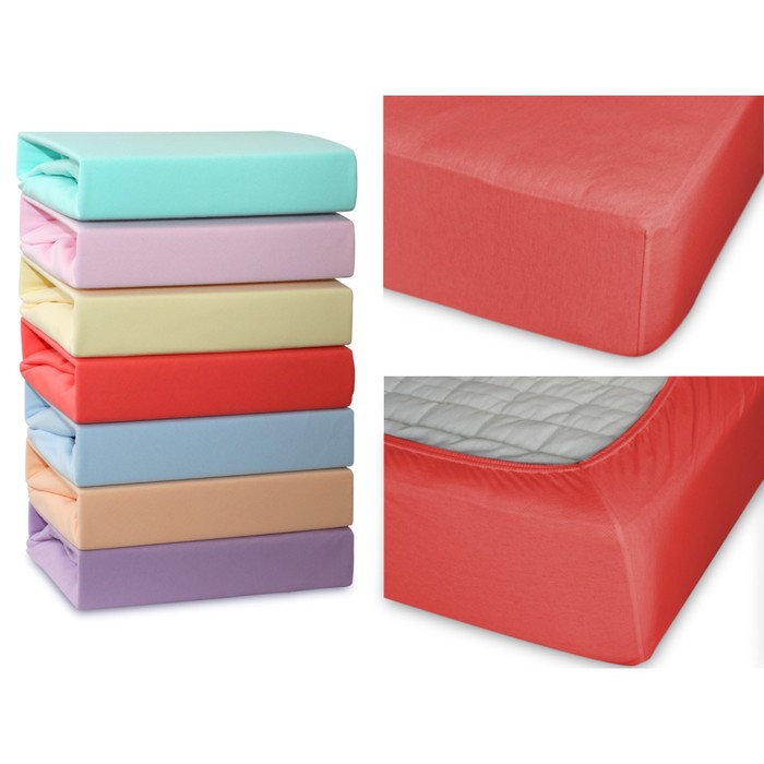 Простыня на резинке, размер 180х200х20 см, трикотаж 120 г/м2, коралловый 180/011