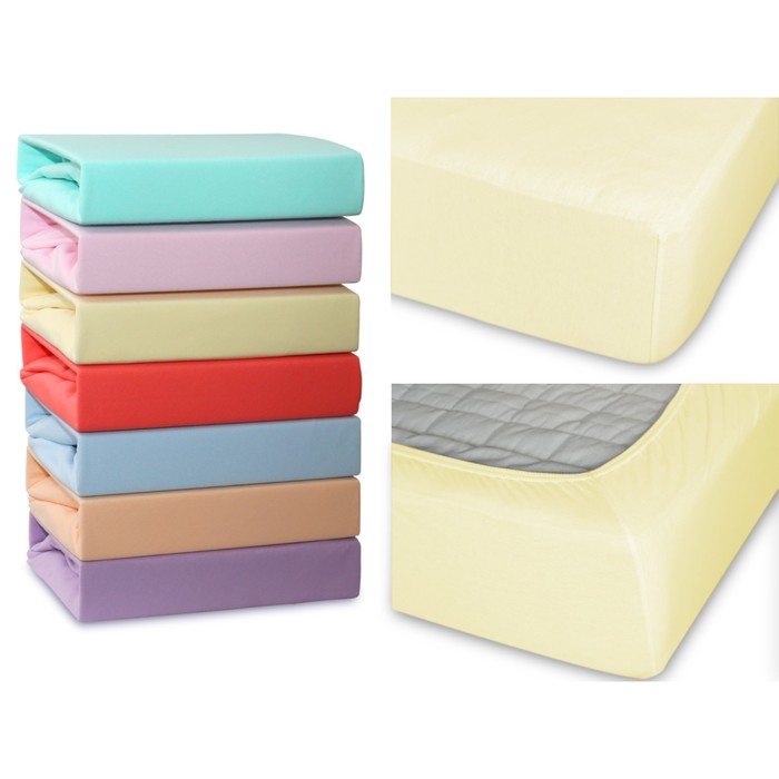 Простыня на резинке, размер 90х200х20 см, трикотаж 120 г/м2, светло-жёлтый 90/005