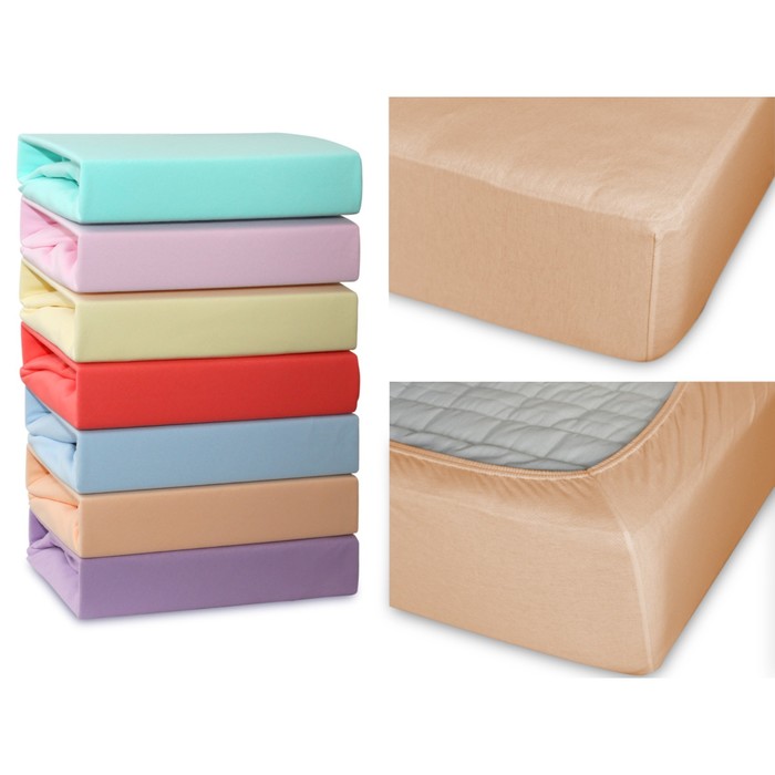 Простыня на резинке, размер 90х200х20 см, трикотаж 120 г/м2, персик 90/007