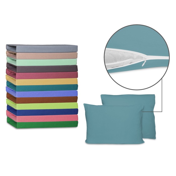 Наволочка на молнии, размер 50х70 см-2 шт., трикотаж 140 г/м2, голубая ель 57/18