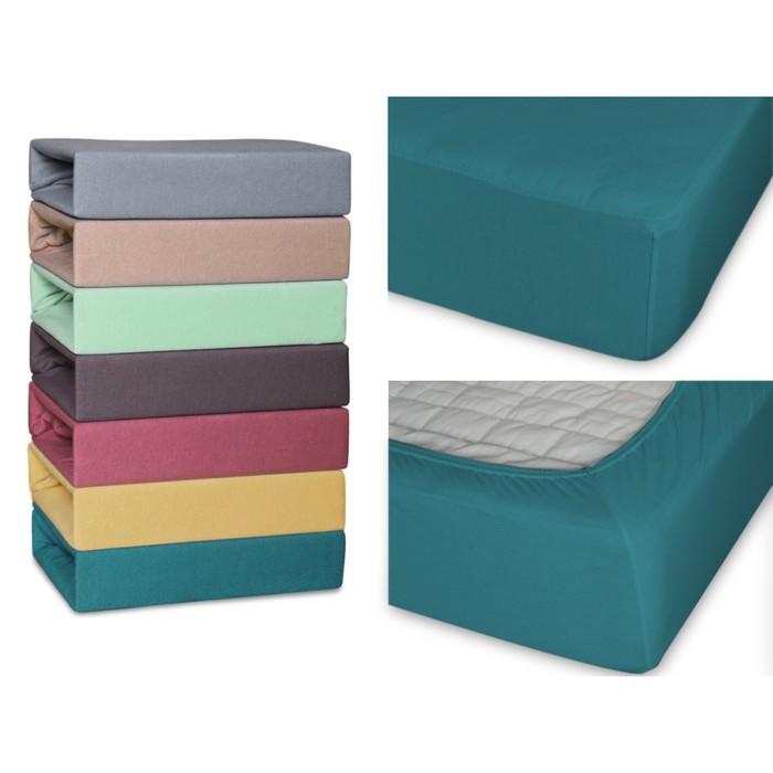 Простыня на резинке, размер 140х200х25 см, трикотаж 140 г/м2, морская волна 14/19