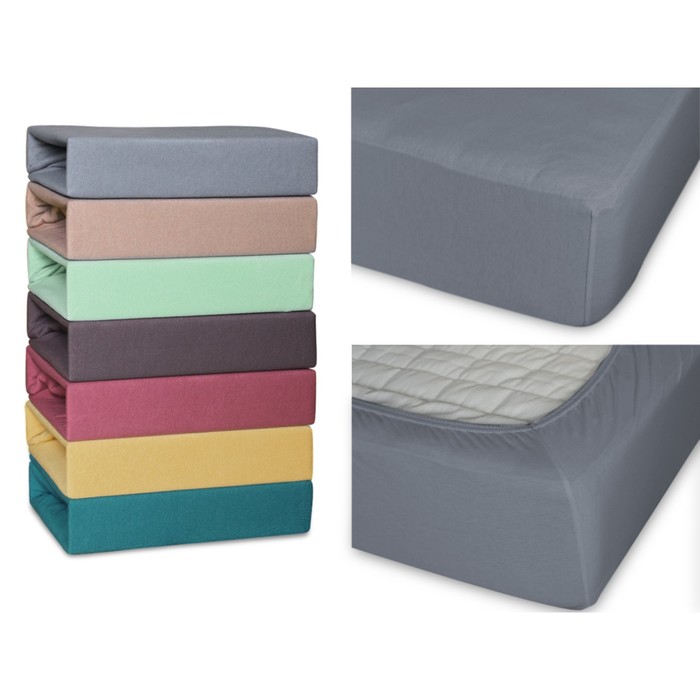 Простыня на резинке, размер 160х200х25 см, трикотаж 140 г/м2, графит 16/17