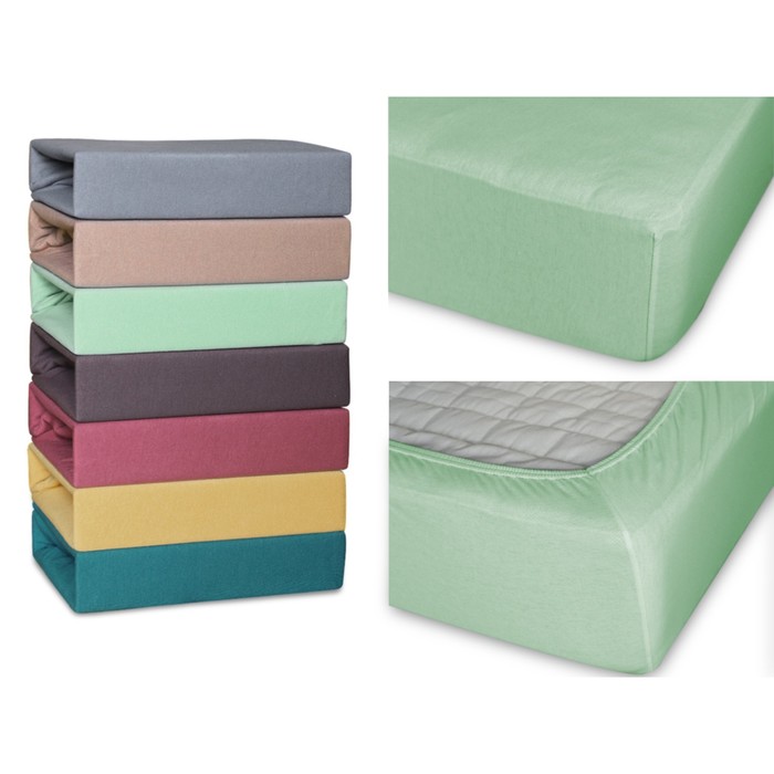 Простыня на резинке, размер 160х200х25 см, трикотаж 140 г/м2, оливковый 16/22