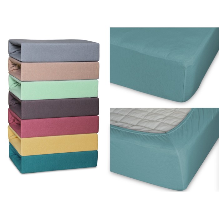 Простыня на резинке, размер 180х200х25 см, трикотаж 140 г/м2, голубая ель 18/18