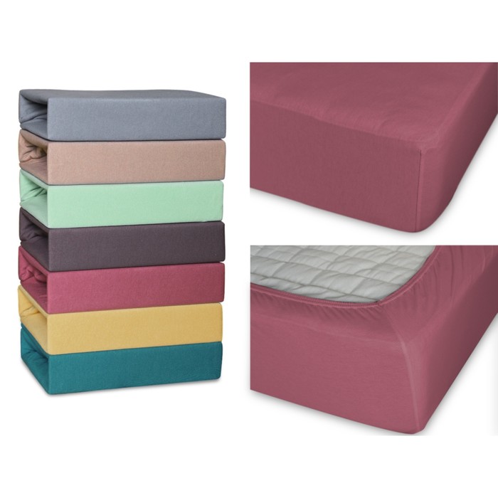 Простыня на резинке, размер 180х200х25 см, трикотаж 140 г/м2, марсала 18/20