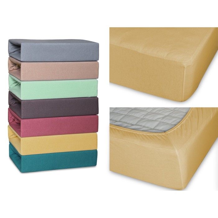 Простыня на резинке, размер 200х200х25 см, трикотаж 140 г/м2, горчица 20/21