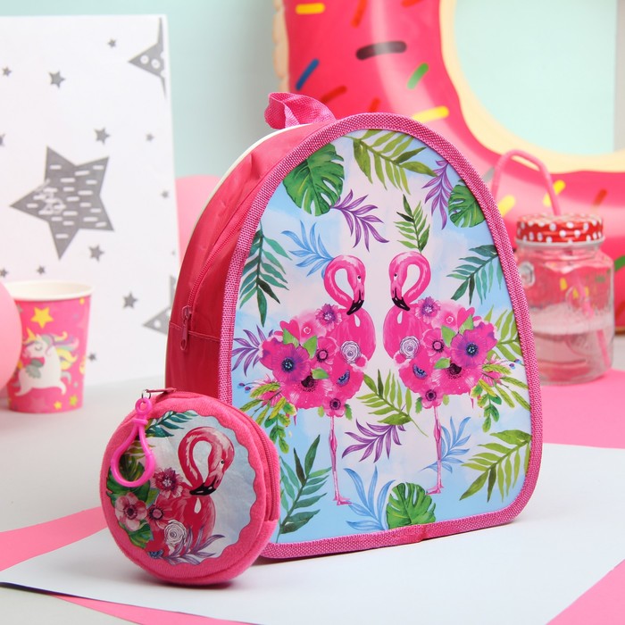Детский набор "Фламинго": кошелек, рюкзак
