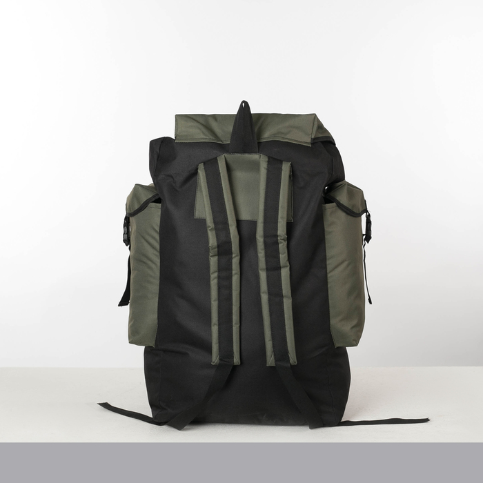 Рюкзак туристический "Большой Лесной", отдел на шнурке, 3 наружных кармана, цвет чёрный/зелёный