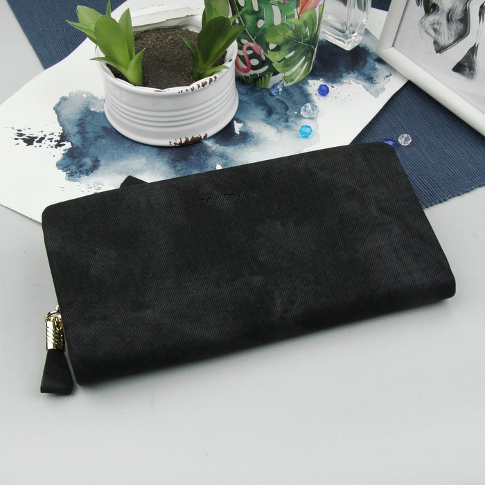 Кошелёк женский "Джинс", 2 отдела на молниях, цвет чёрный