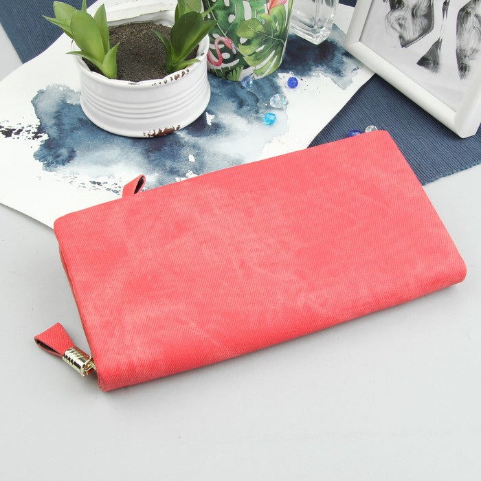 Кошелёк женский "Джинс", 2 отдела на молниях, цвет розовый