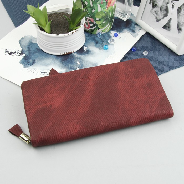 Кошелёк женский "Джинс", 2 отдела на молниях, цвет бордовый