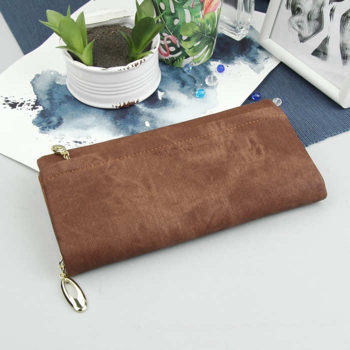 Кошелёк женский "Джинс", отдел на молнии, наружный карман, цвет коричневый