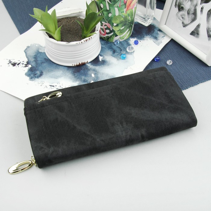 Кошелёк женский "Джинс", отдел на молнии, наружный карман, цвет чёрный