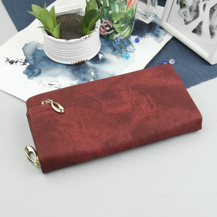 Кошелёк женский "Джинс", отдел на молнии, наружный карман, цвет бордовый