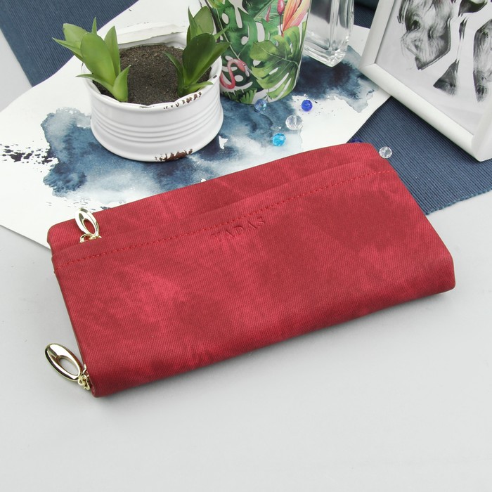 Кошелёк женский "Джинс", отдел на молнии, наружный карман, цвет красный