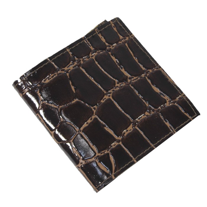 Кошелёк, без застёжки, натуральная кожа, цвет коричневый тёмный крокодил