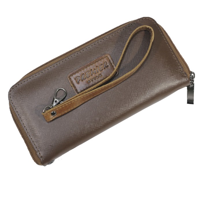 Кошелёк женский на молнии, 3 отдела для купюр, для кредитных карт, цвет коричневый