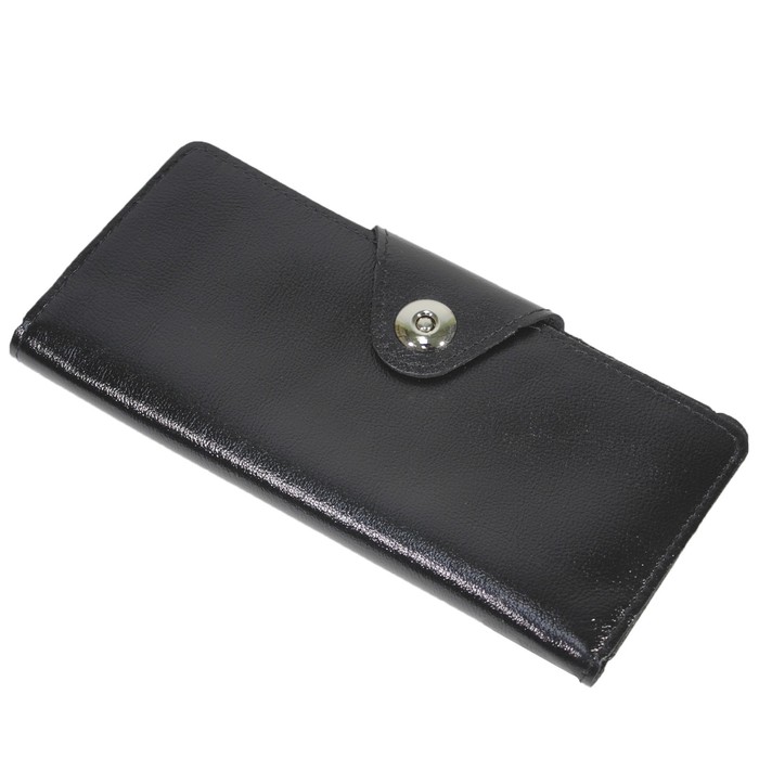 Кошелёк женский на кнопке, 2 отдела для купюр, для монет, для кредитных карт, цвет чёрный