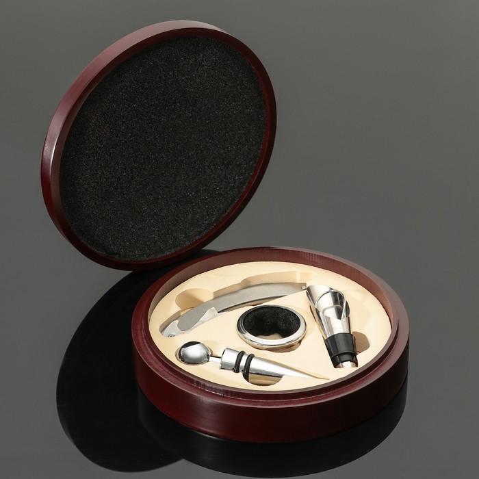 Набор для вина "Кейс" 4 предмета: штопор, 2 пробки, каплеуловитель