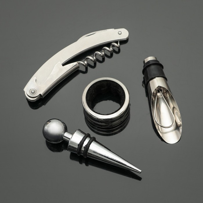 Набор для вина "Кейс" 4 предмета: штопор, 2 пробки, каплеуловитель