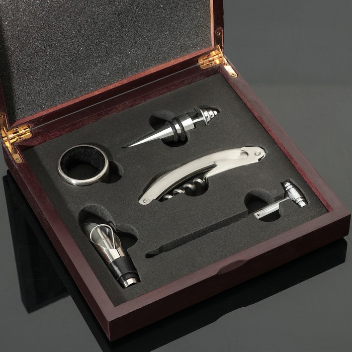 Набор для вина "Бэйсик", 5 предметов: штопор, 2 пробки, каплеуловитель, термометр