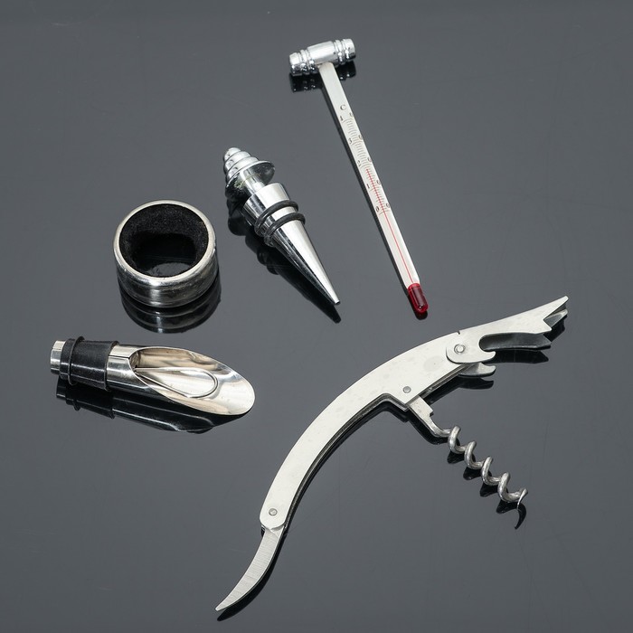 Набор для вина "Бэйсик", 5 предметов: штопор, 2 пробки, каплеуловитель, термометр