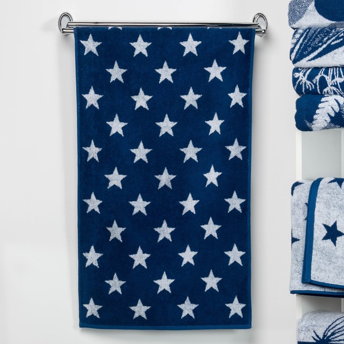 Полотенце махровое "Этель" Звездопад, цвет сапфир, 70х130 см, 100% хл, 420 г/м²
