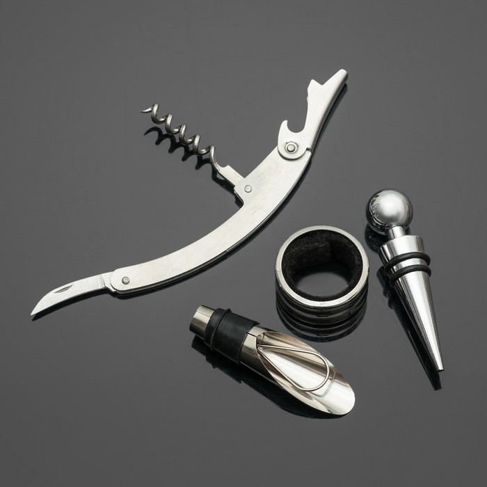 Набор для вина, 4 предмета: штопор, воронка, пробка, кольцо УЦЕНКА