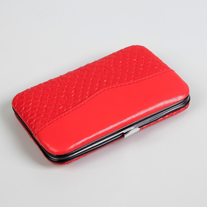 Набор маникюрный в футляре, 7 предметов, цвет красный