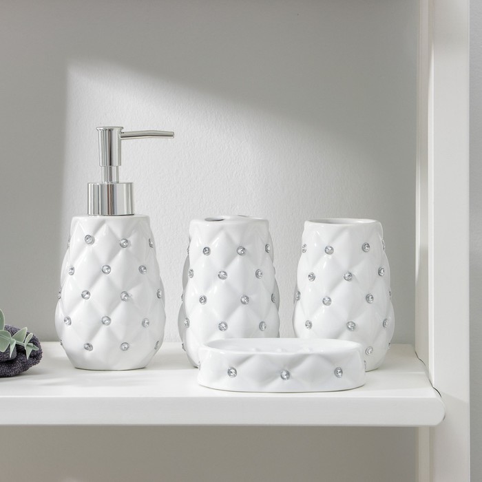 Набор для ванной "Скандинавский" 4 предмета: мыльница, дозатор для мыла, 2 стакана, цвет белый