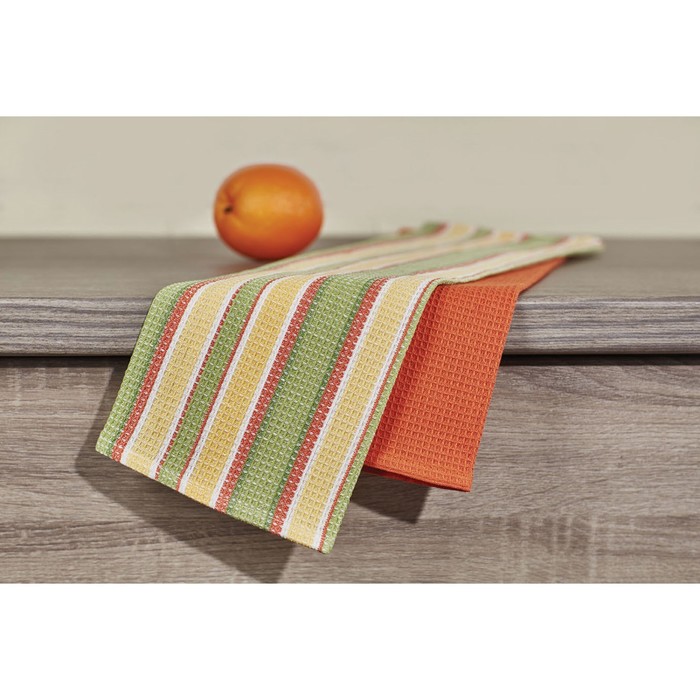 Набор полотенец, размер 40х60 см-2 шт., зелёный, вафля