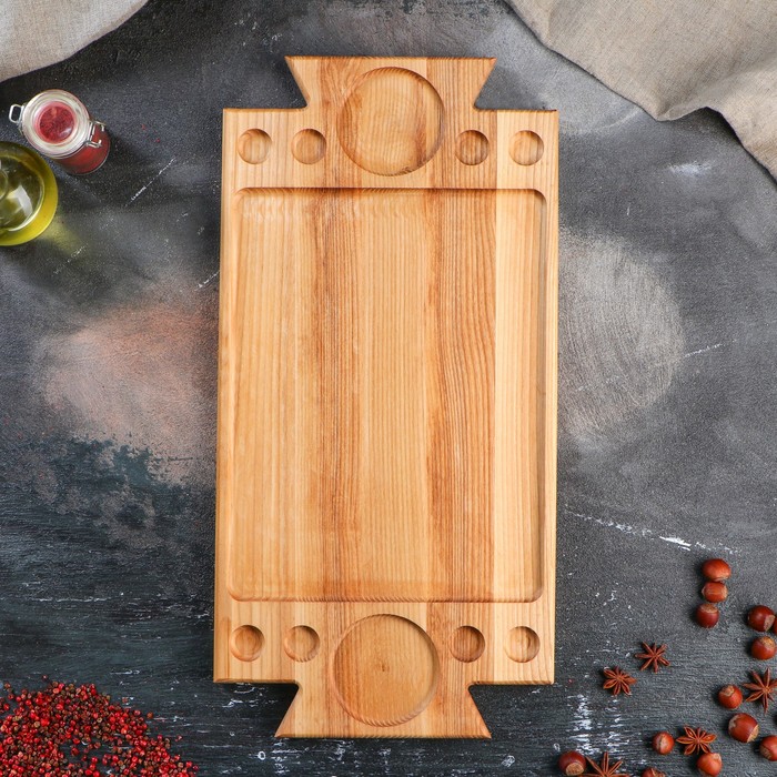 Блюдо для подачи "Корыто" с соусниками, массив ясеня 50 х 25 х 2 см