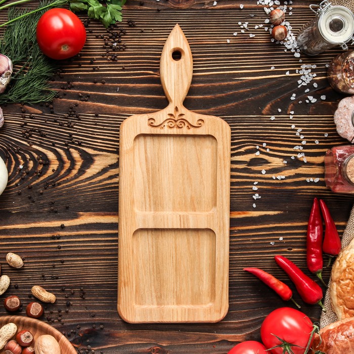 Доска для нарезки и подачи "Нежность", 2 секции, массив ясеня, 40 х 15 х 2 см