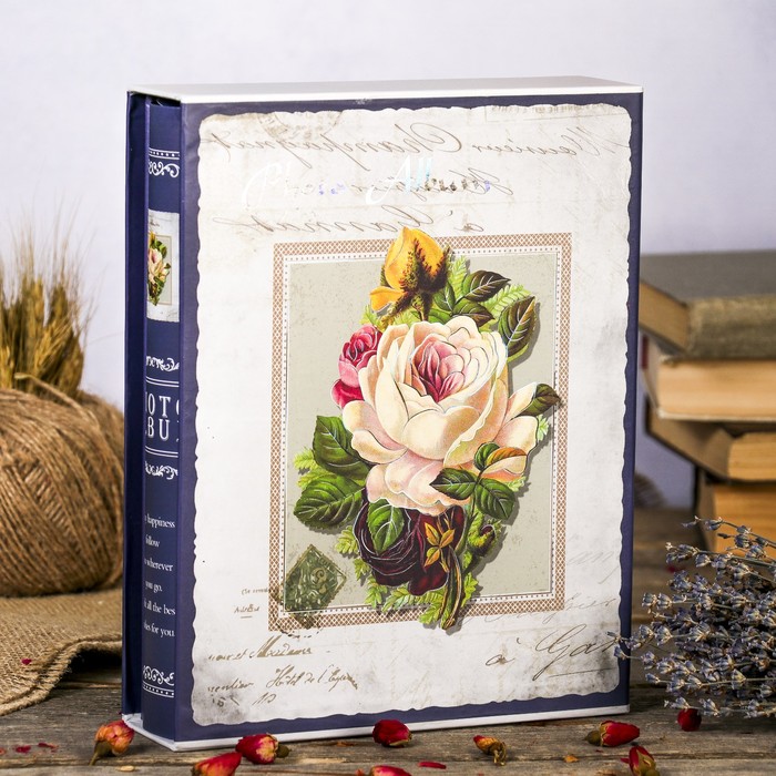Фотоальбом на 100 фото 10х15 см "Крупный бутон" в коробке МИКС 26х20х5,5 см