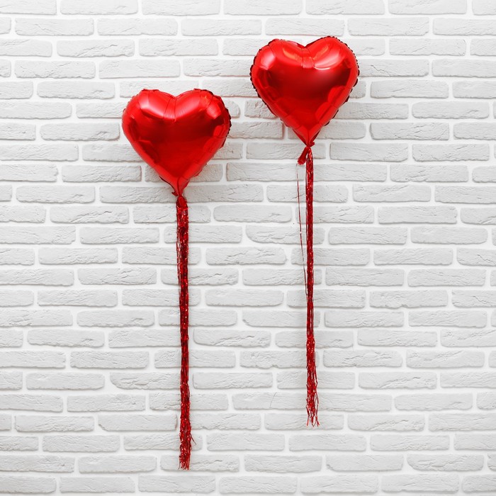 Набор "Шар 18" и лента фольга" красный, сердце, 2 шт