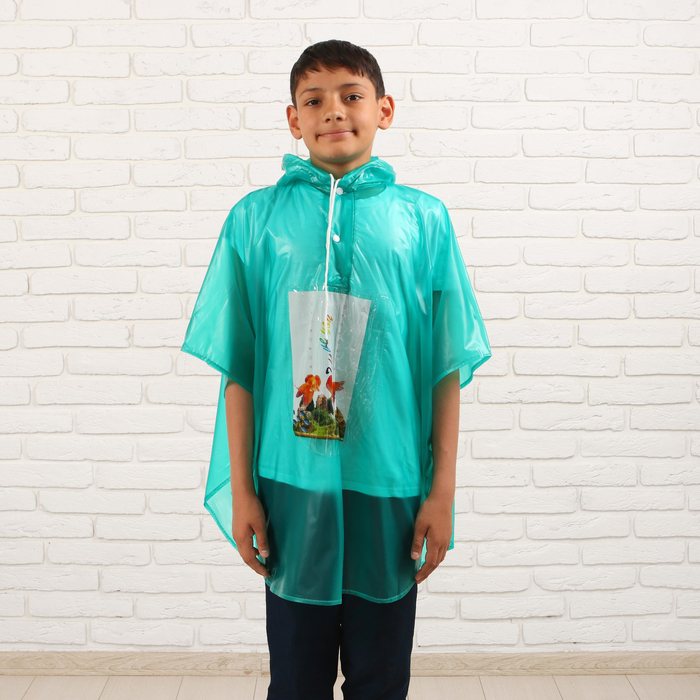 Дождевик детский "Горох", пончо, зеленый