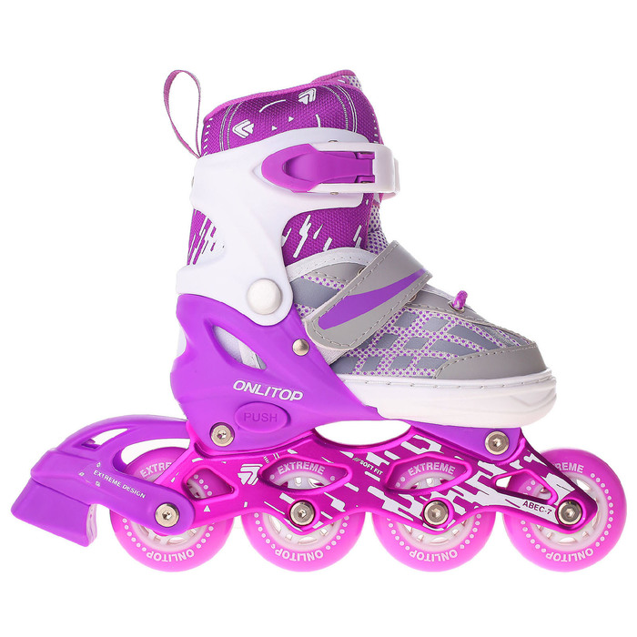 Роликовые коньки раздвижные, ABEC 7, колеса PU 64 мм, алюминиевая рама, white/violet р.31-34 29281