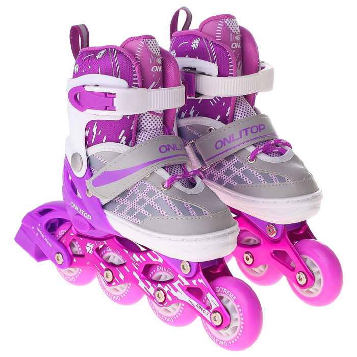 Роликовые коньки раздвижные, ABEC 7, колеса PU 64 мм, алюминиевая рама, white/violet р.31-34 29281