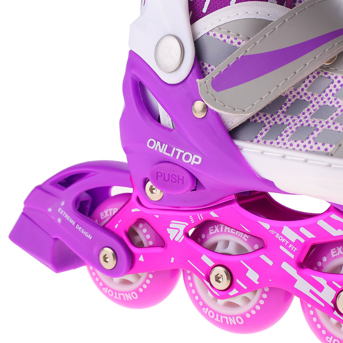 Роликовые коньки раздвижные, ABEC 7, колеса PU 64 мм, алюминиевая рама, white/violet р.31-34 29281