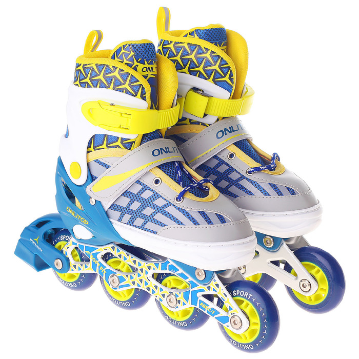 Роликовые коньки раздвижные, ABEC 7, колеса PU 70 мм, алюминиевая рама, white/blue р.35-38