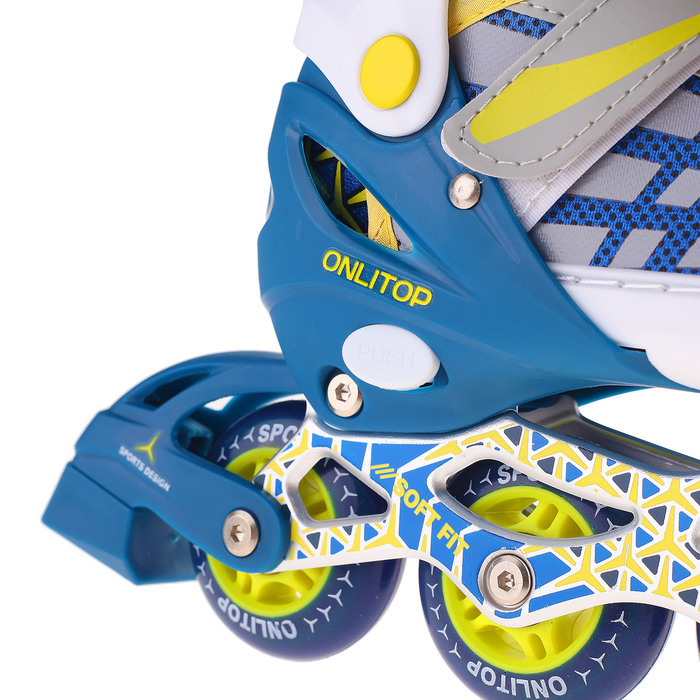 Роликовые коньки раздвижные, ABEC 7, колеса PU 70 мм, алюминиевая рама, white/blue р.35-38